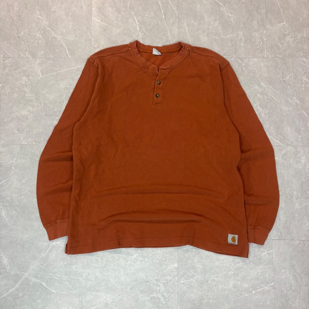 Carhartt Mens Waffle Knit Long Sleeve Henley Shirt Burnt Orange Size M 3897
